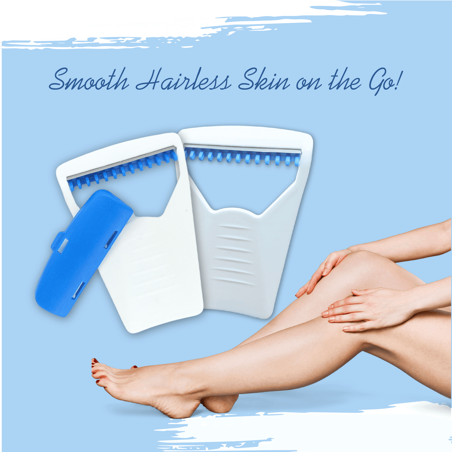 Hair removal razor with a person using it on their leg