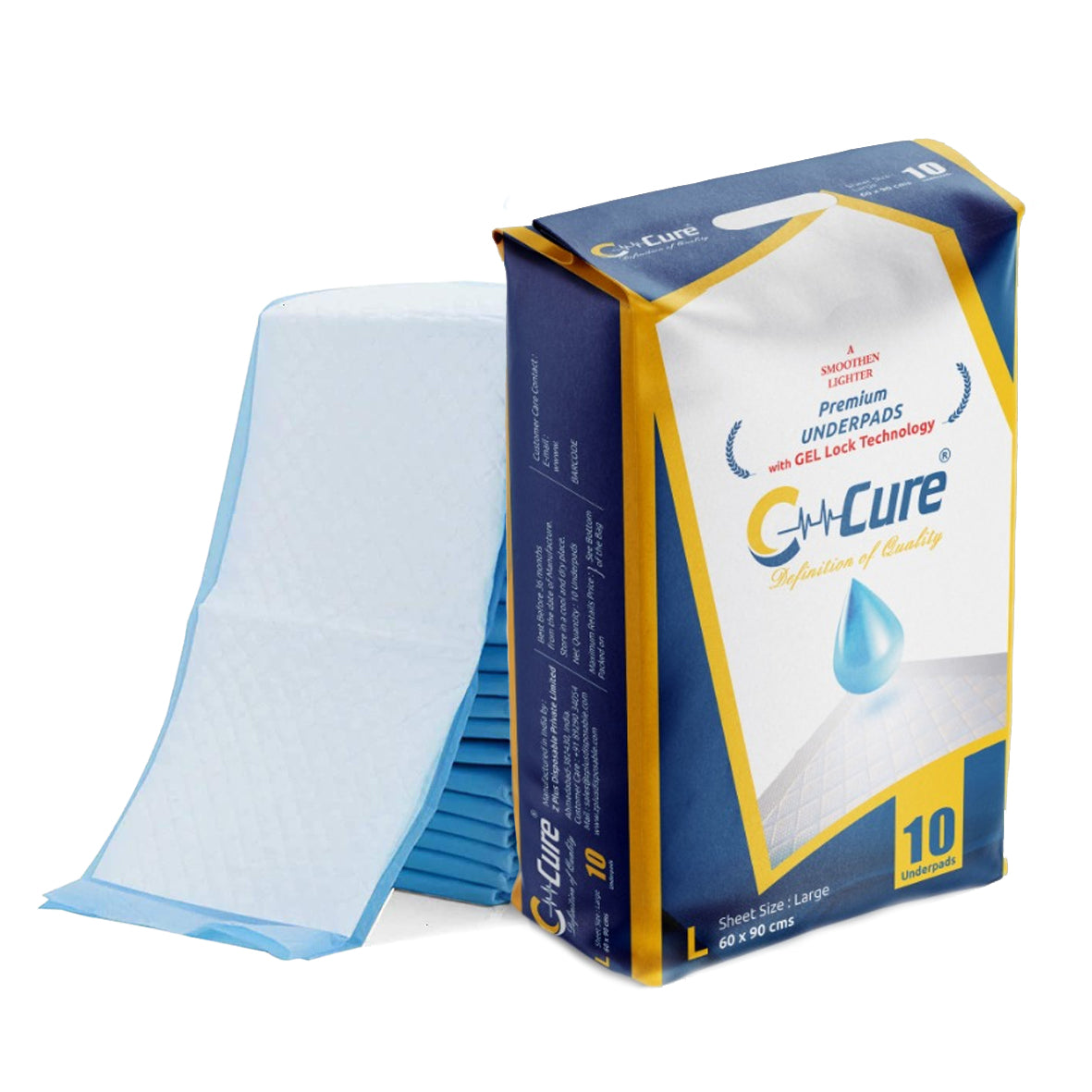 C-cure underpads packaging with a sample pad.
