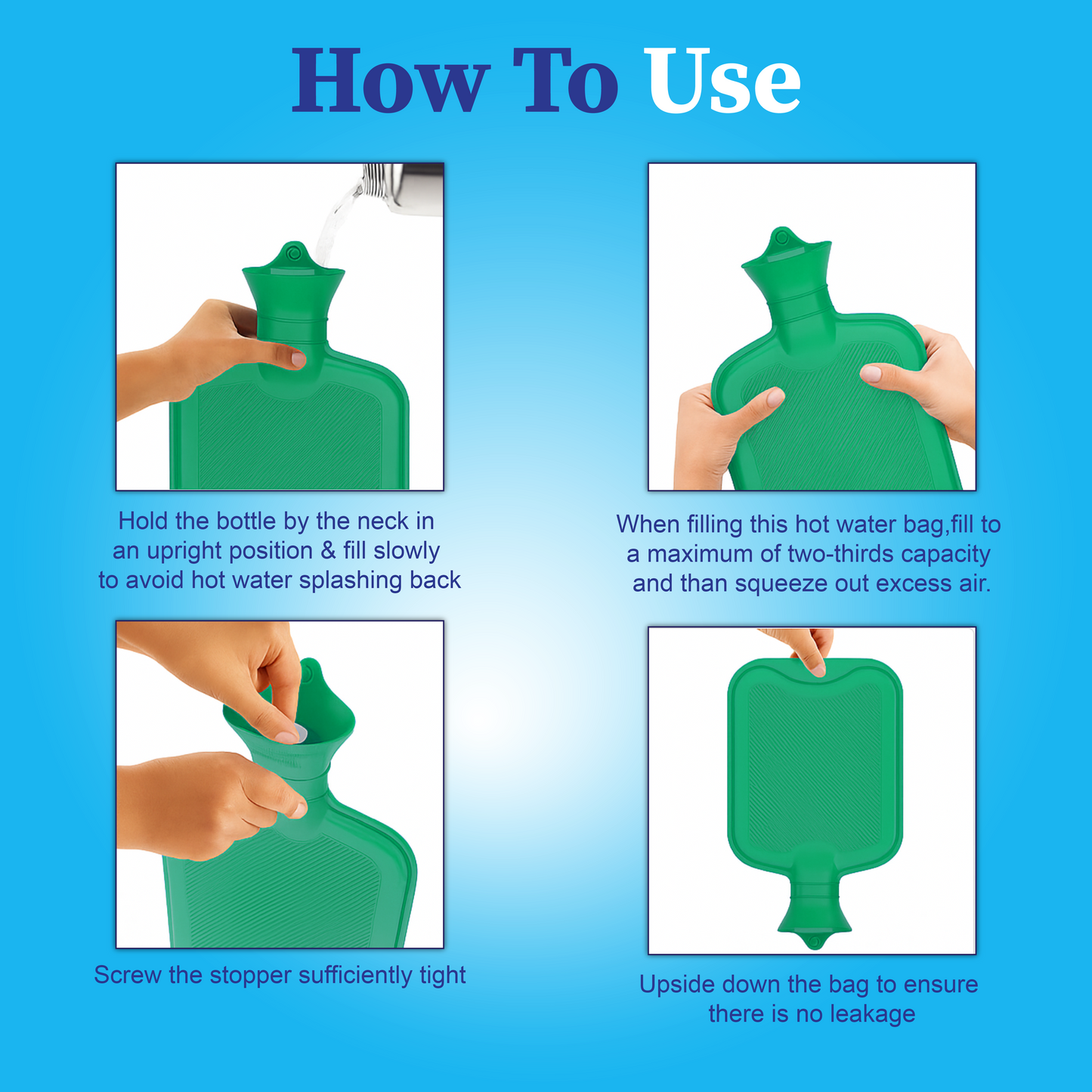 Instructions on how to use a hot water bag