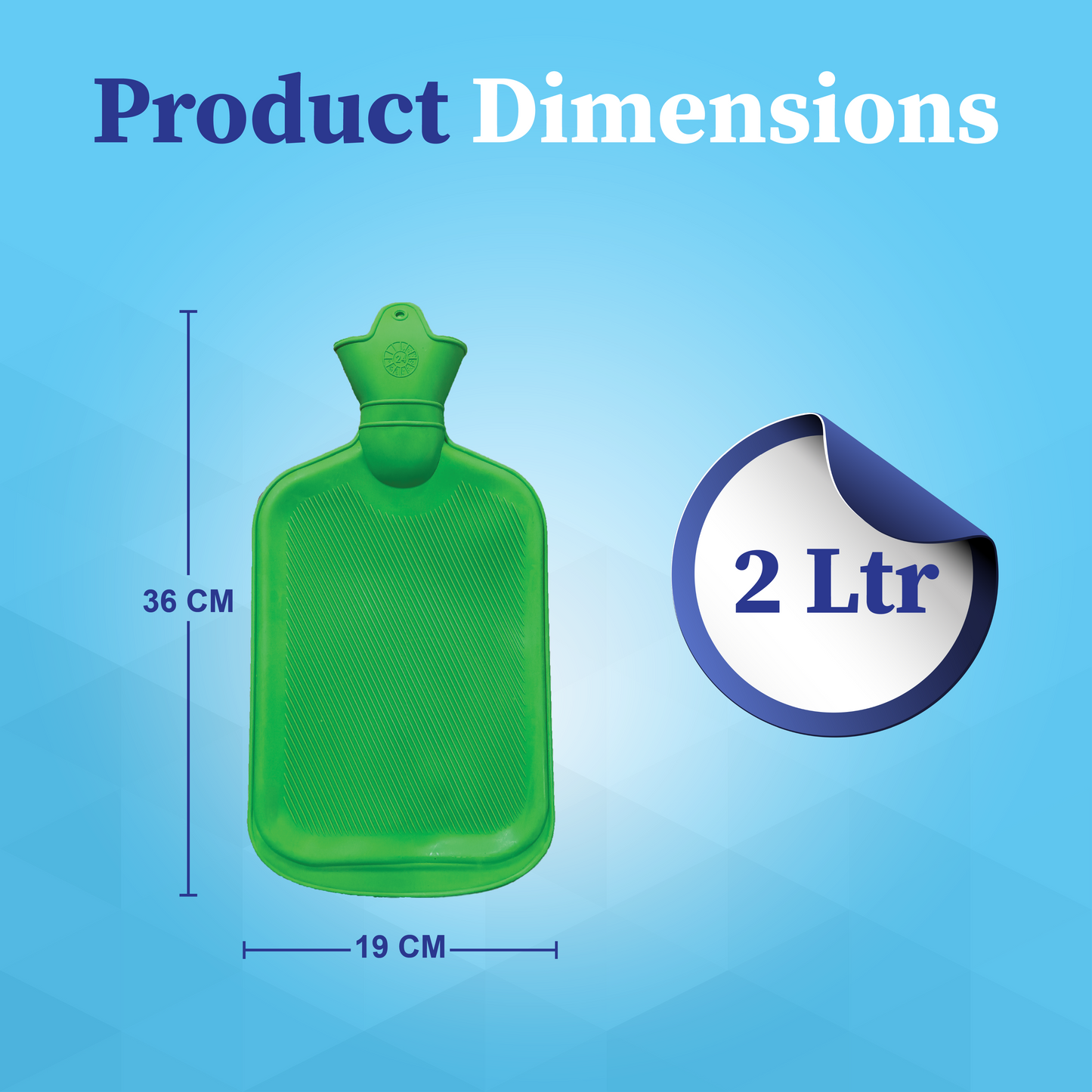 Green hot water bottle with dimensions and capacity
