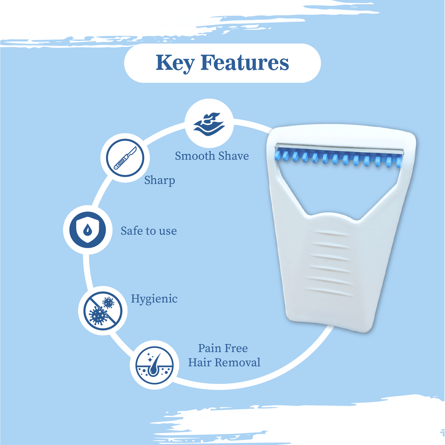 hair removal razor with key features on image