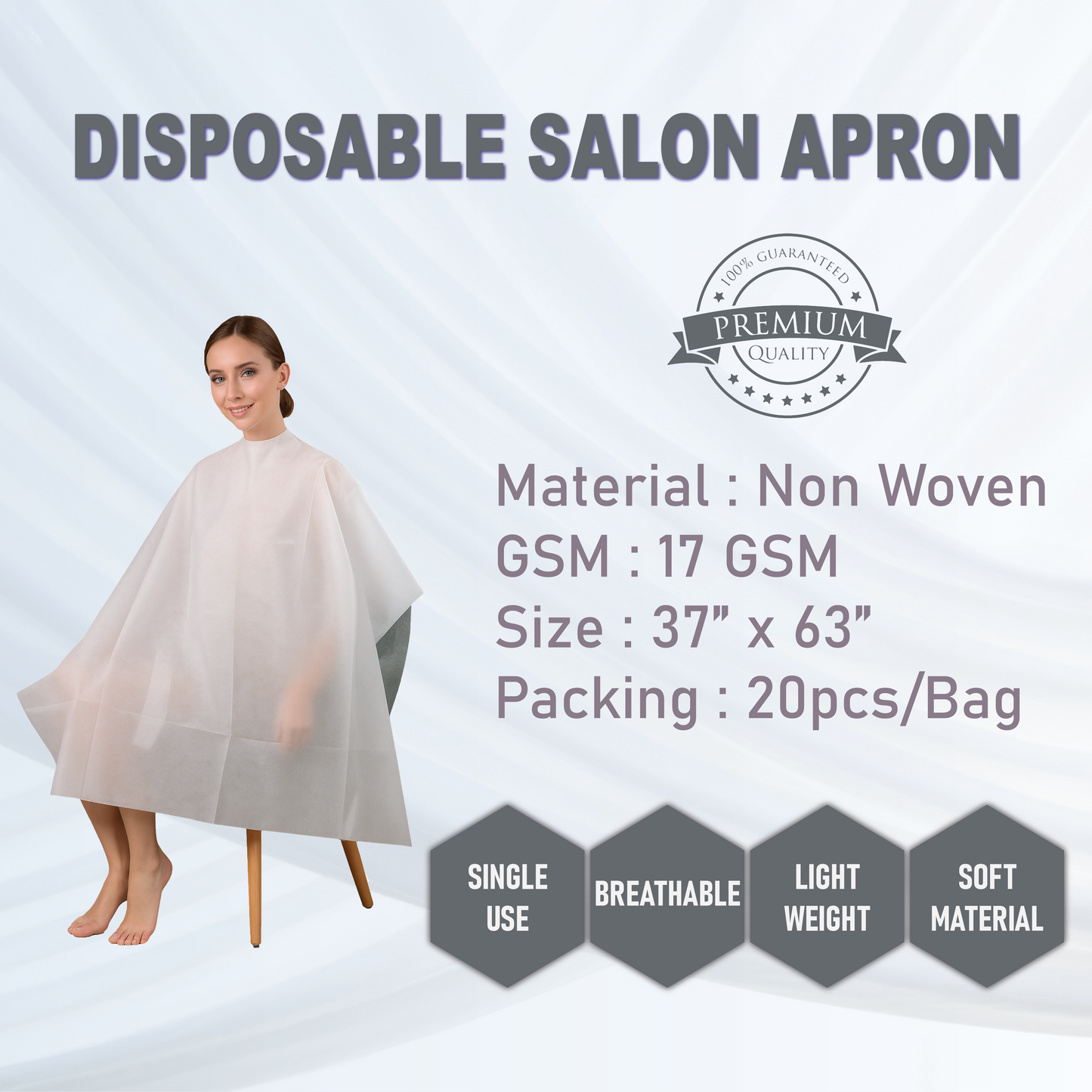 Disposable salon apron with product details