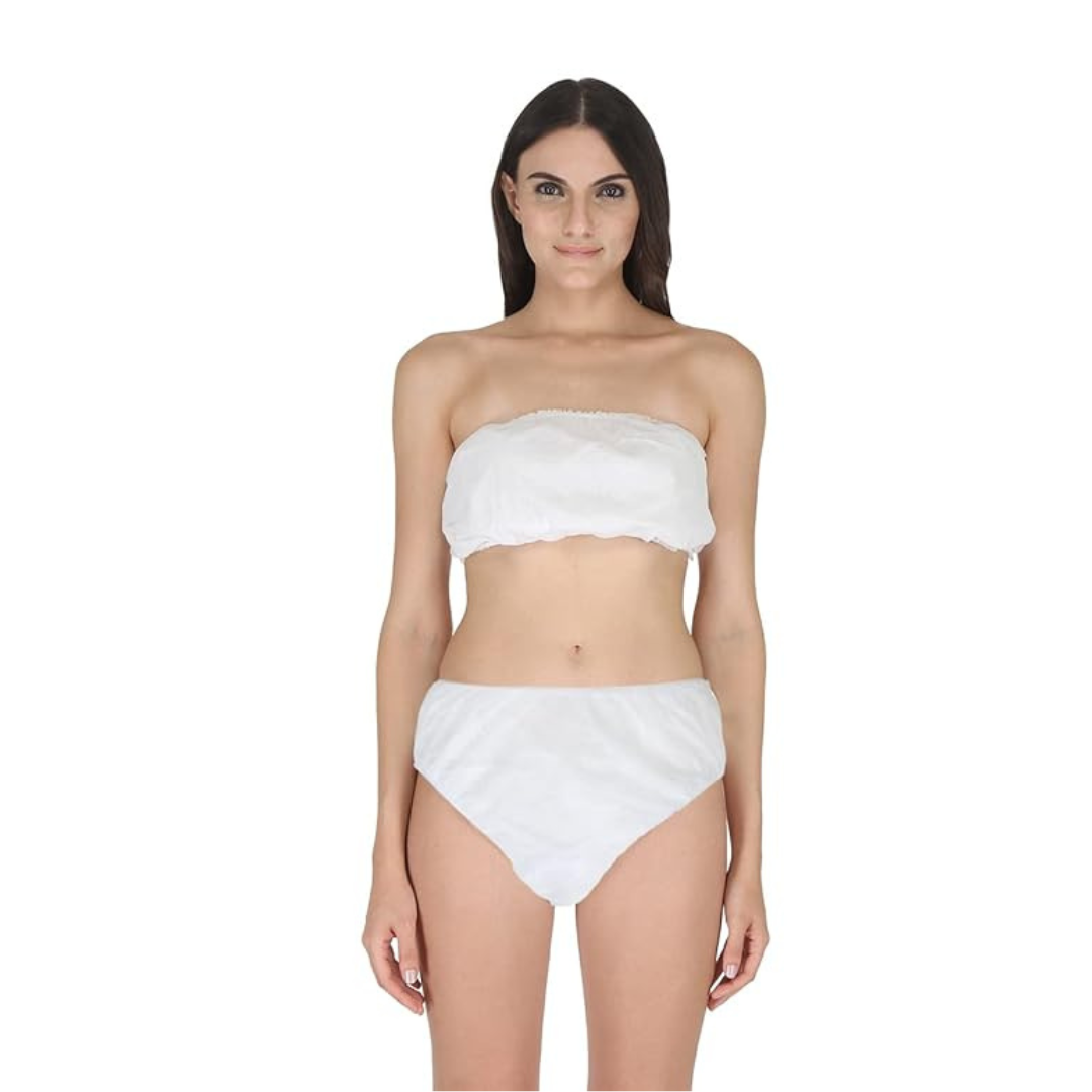 Girl wearing a disposable non woven bra white