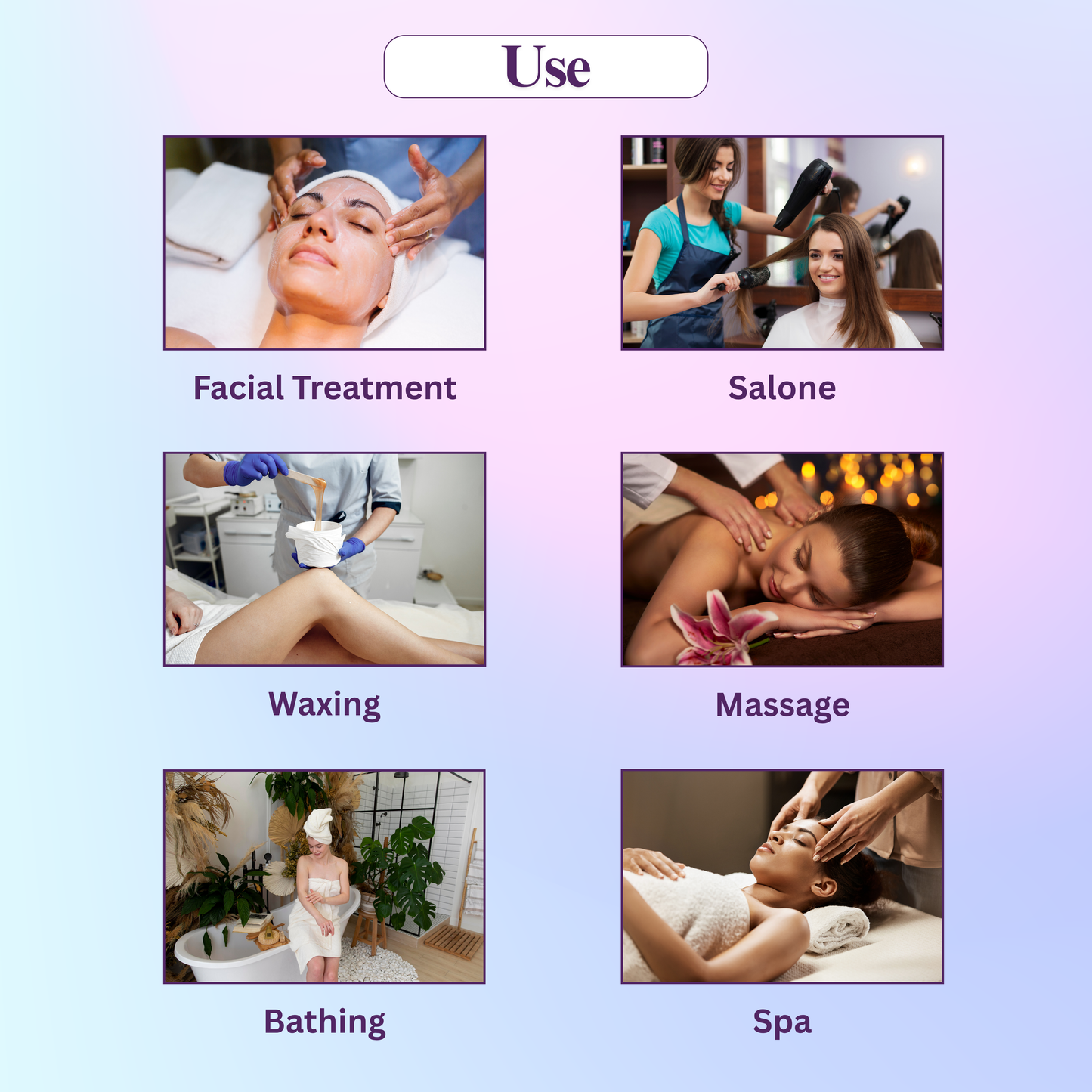 use of spam gown on spa treatments including facial treatment, salon, waxing, massage, bathing, and spa.