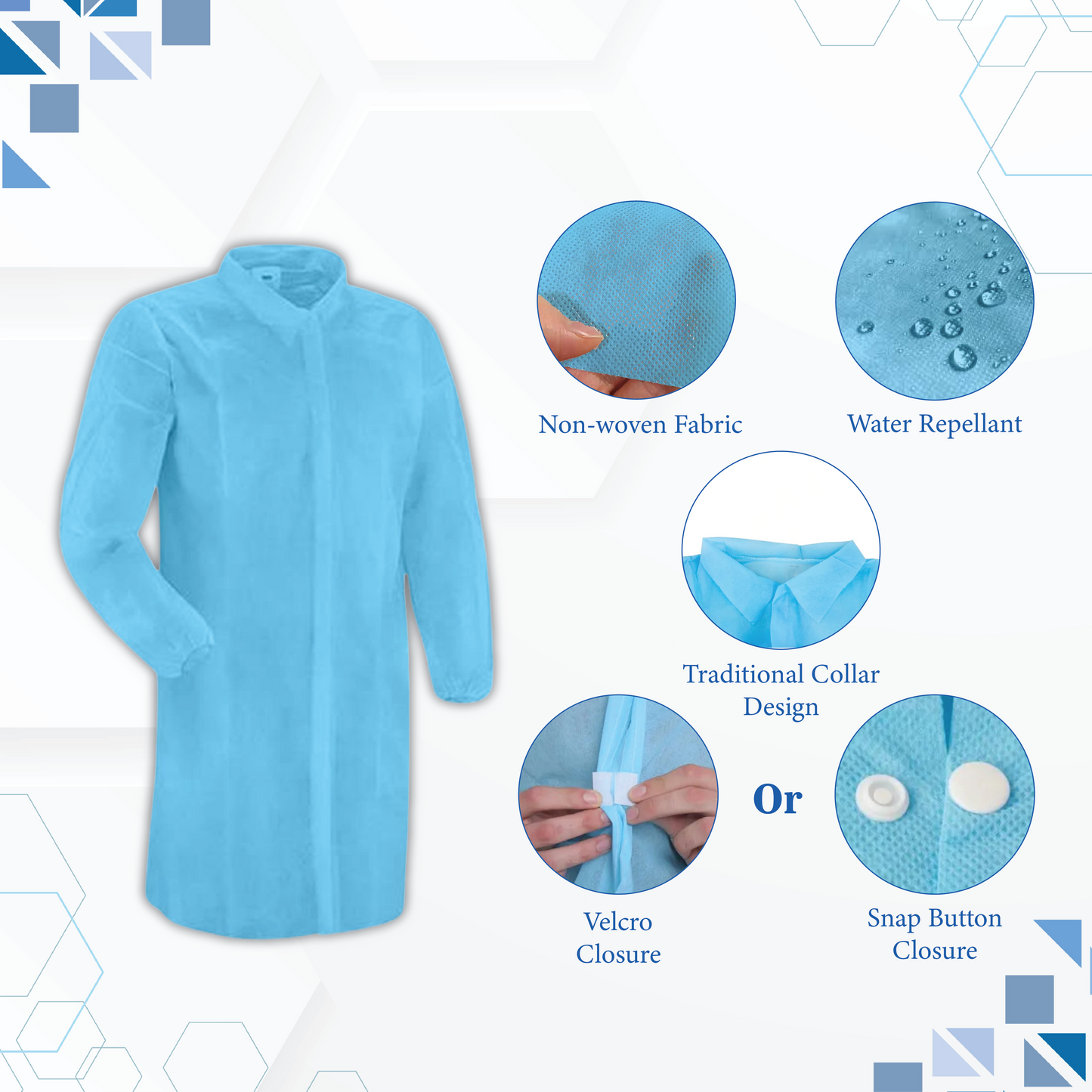 Blue medical gown with features highlighted