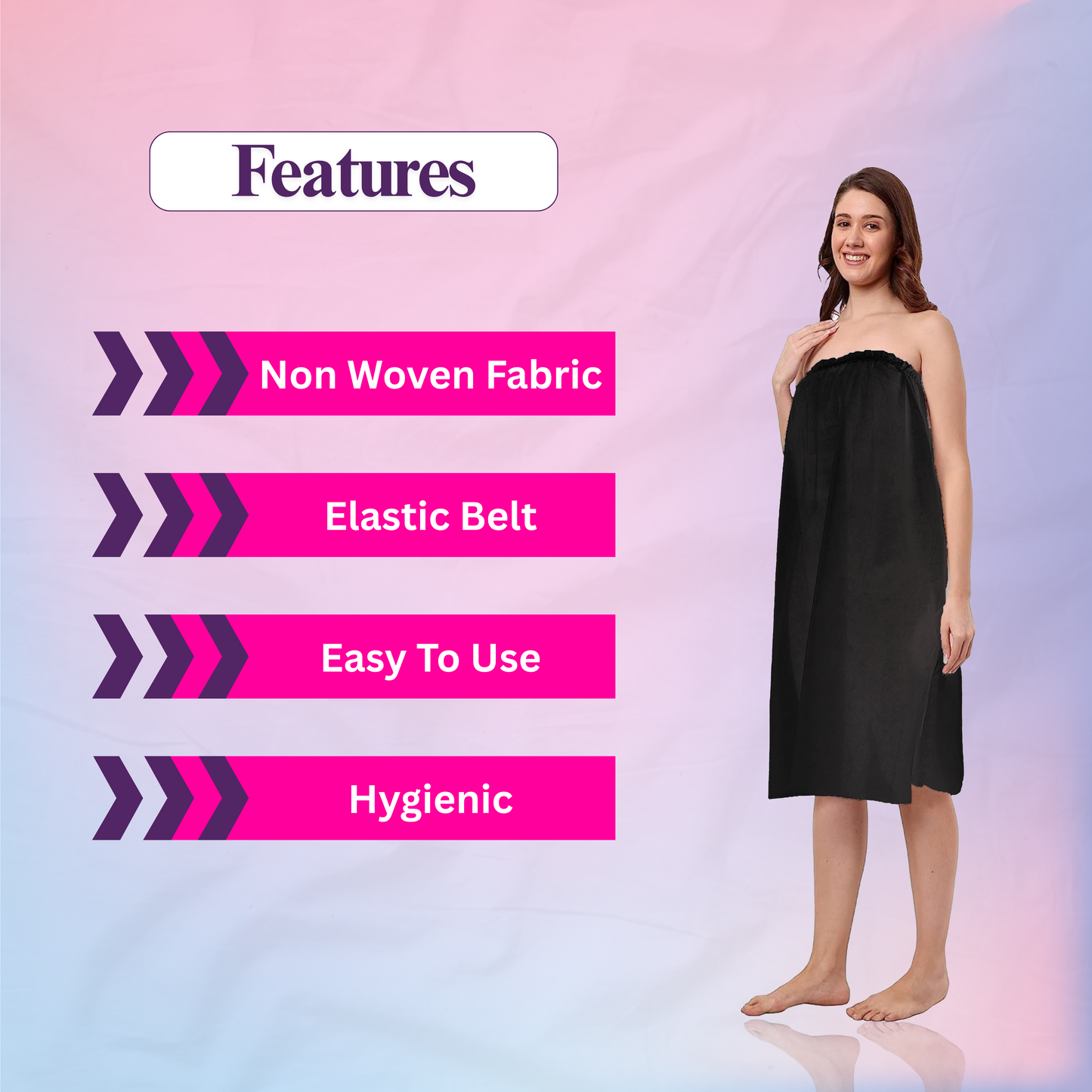 showing a non woven spa gown with features