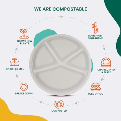 ECOZ 4-Compartment Disposable Eco-Friendly Plates