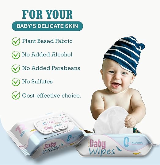 C-CURE™ Organic Bamboo-Based Soft Cleansing Baby Wipes(72Pcs)