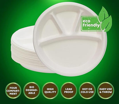 ECOZ 4-Compartment Disposable Eco-Friendly Plates