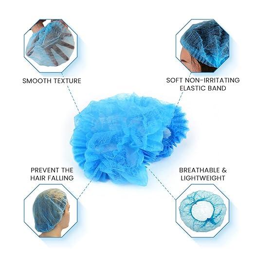 Blue bouffant cap with features highlighted 