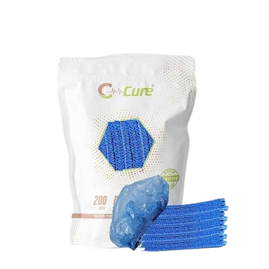 A pack of C-CURE brand disposable waterproof shower caps, with one cap displayed in front of the package.
