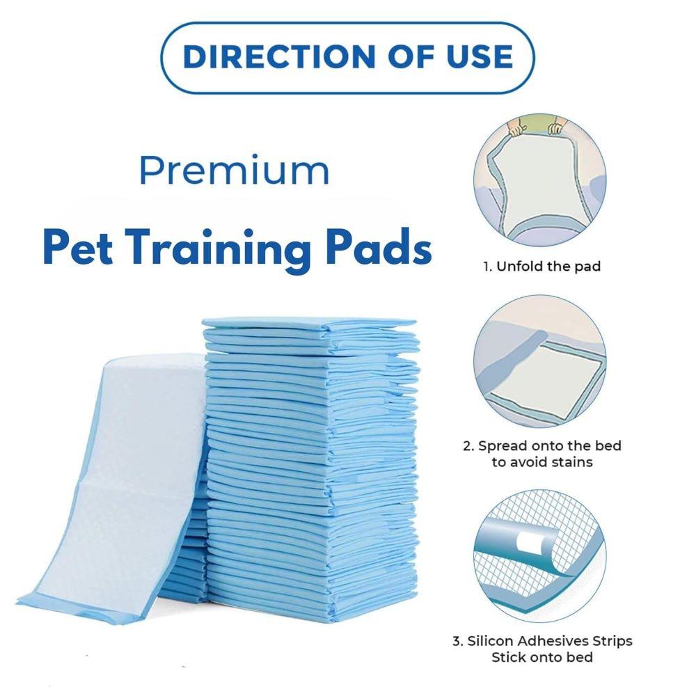 Stack of premium pet training pads with instructions