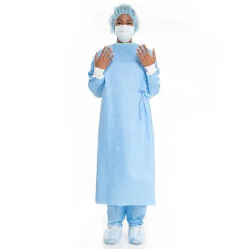 Person wearing a disposable reinforced gown 