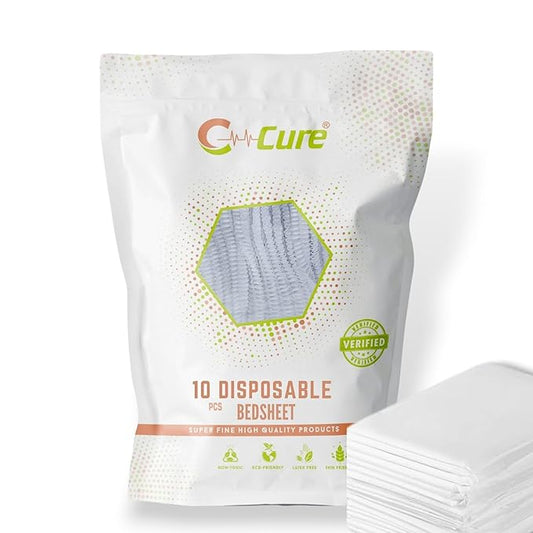 Cure disposable bedsheet packaging with a sample of the product 