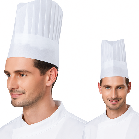  Chef wearing a leios disposable white chef hats/caps. 