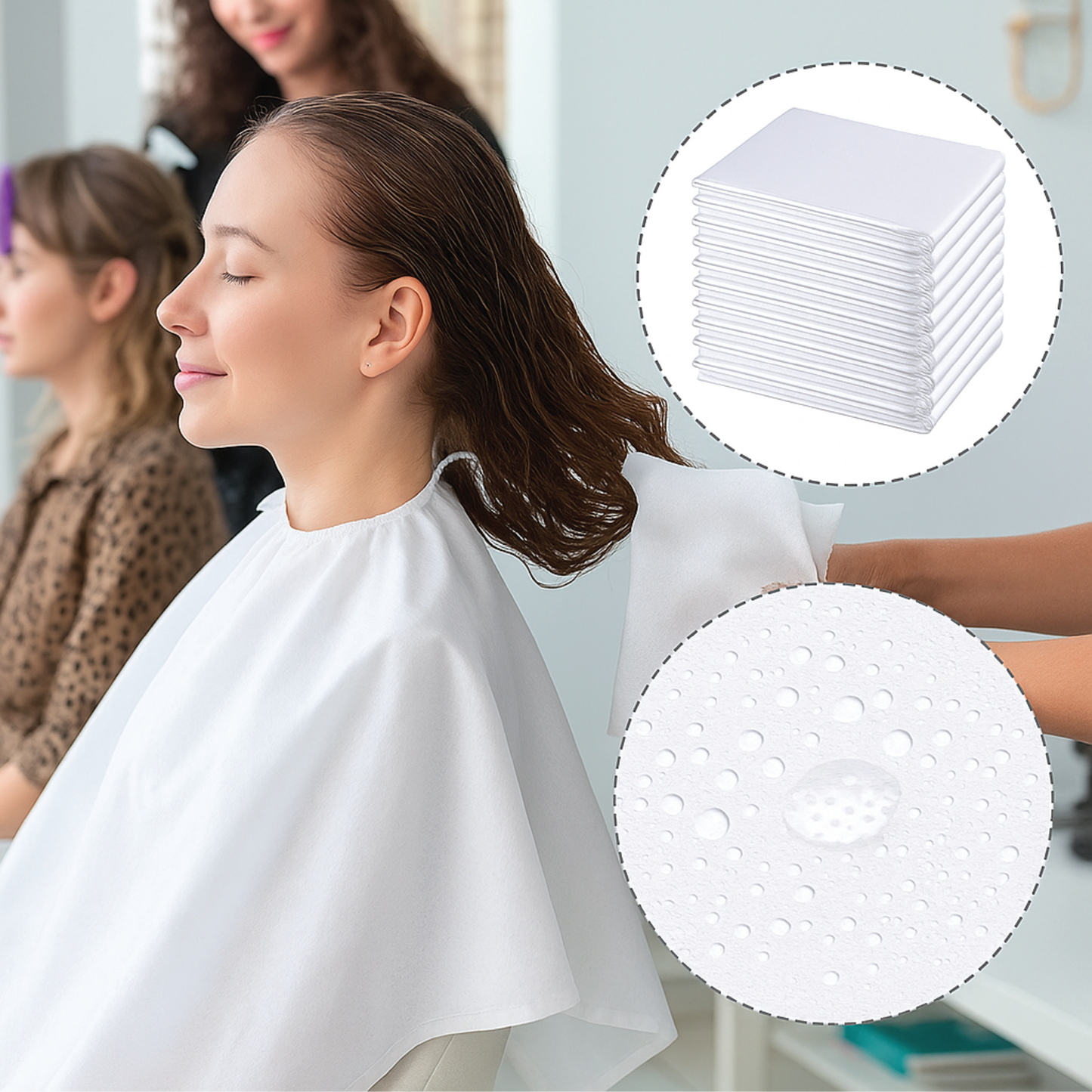 Woman getting hair service with salon apron 