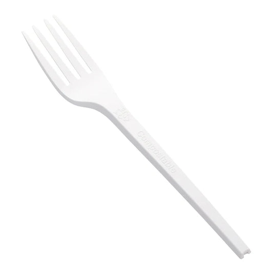 White Compostable plastic fork. 