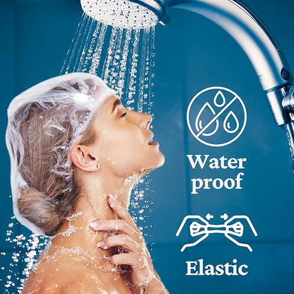 Person showering with a C-cure waterproof shower cap.