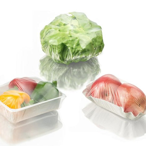 Ecoz compostable stretch film with food items 