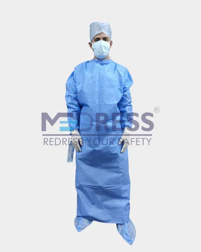 person wearing a wrap around surgical gown for the demo